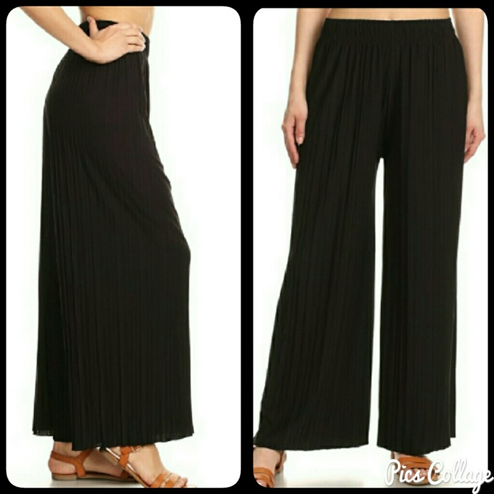 Black Pleated Palazzo Pants - Picture 1 of 6